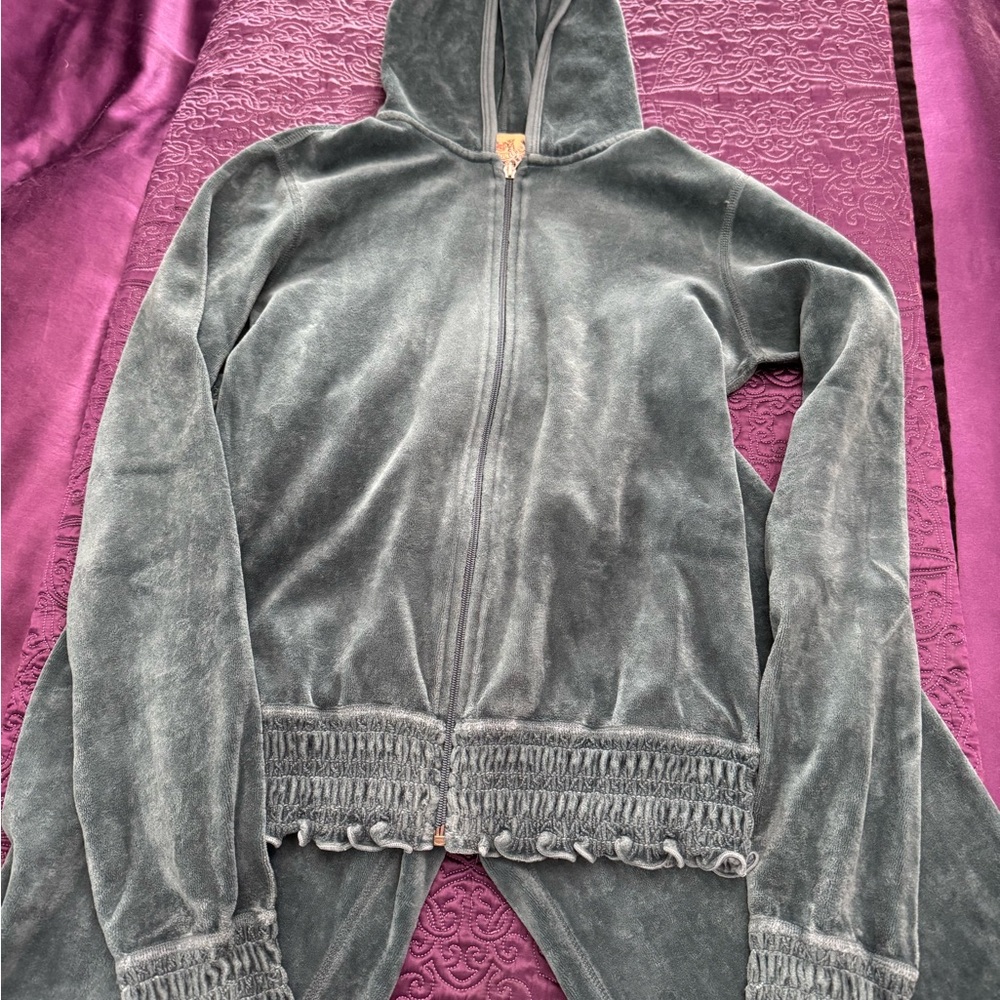Authentic Vintage Juicy Couture Green/Blue velvet Hooded Jacket & Pants